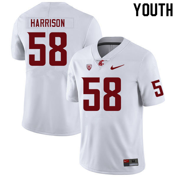 Youth #58 Daniel Harrison Washington State Cougars College Football Jerseys Sale-White